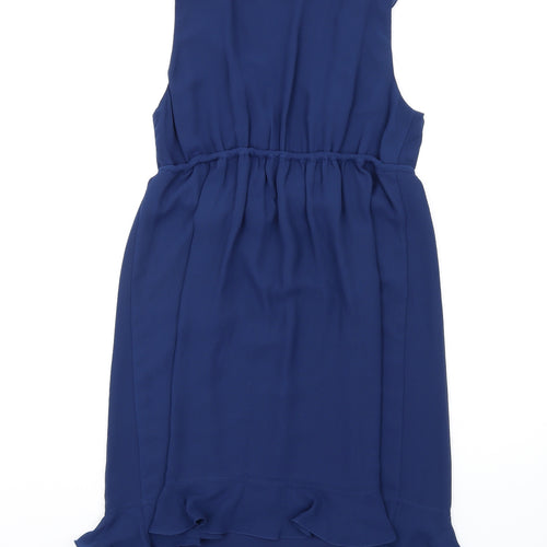 Max Studio Womens Blue Polyester A-Line Size M V-Neck Pullover - Frill Detail