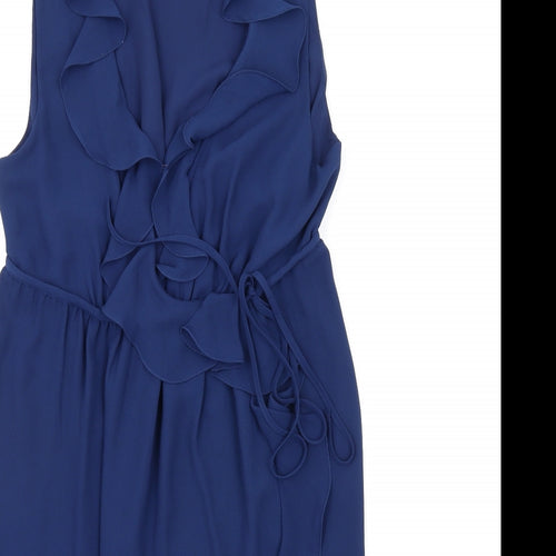 Max Studio Womens Blue Polyester A-Line Size M V-Neck Pullover - Frill Detail
