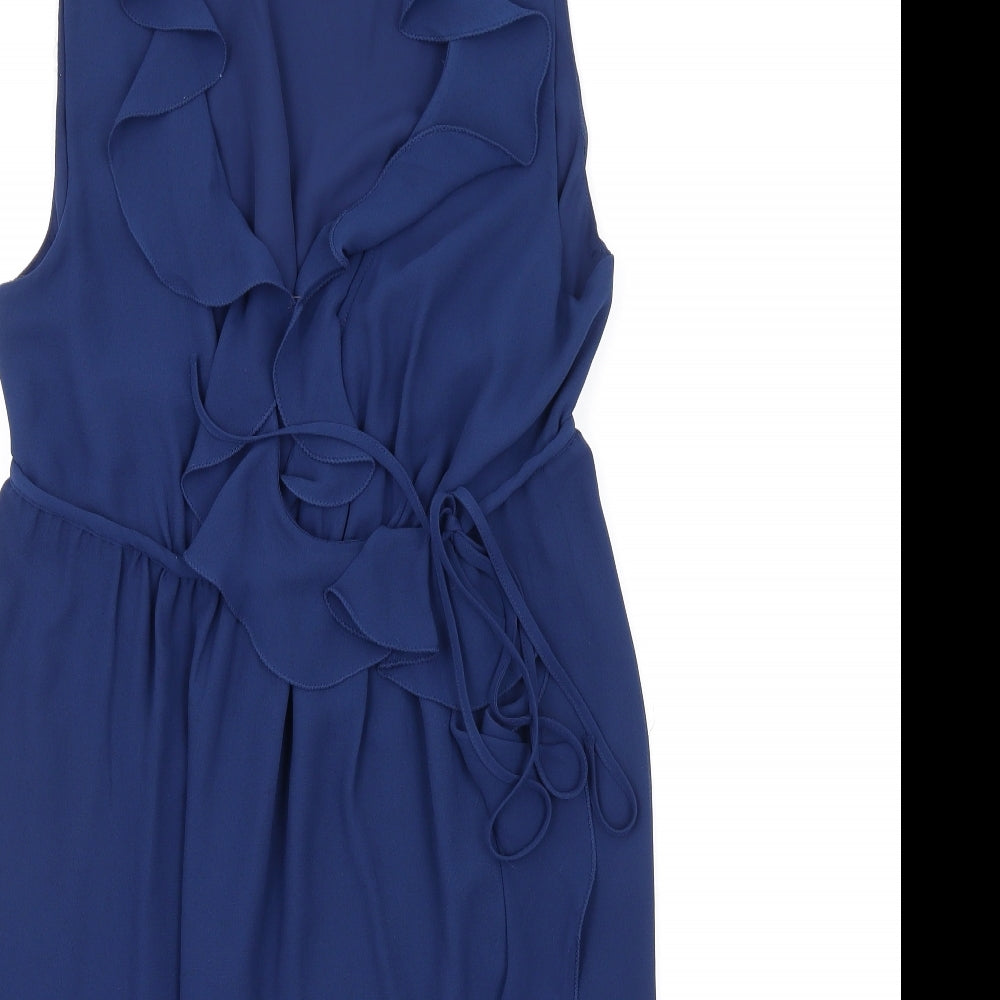 Max Studio Womens Blue Polyester A-Line Size M V-Neck Pullover - Frill Detail