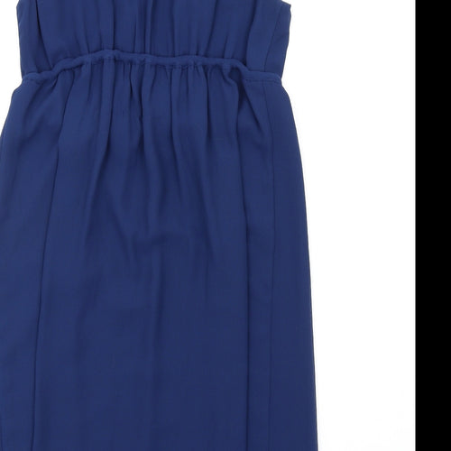 Max Studio Womens Blue Polyester A-Line Size M V-Neck Pullover - Frill Detail