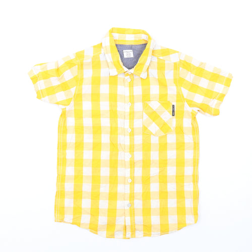 Polarn O. Pyret Boys Yellow Check Cotton Basic Button-Up Size 8-9 Years Collared Button