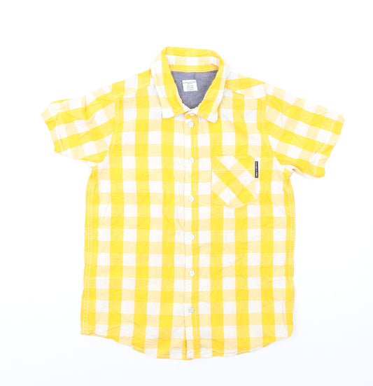 Polarn O. Pyret Boys Yellow Check Cotton Basic Button-Up Size 8-9 Years Collared Button