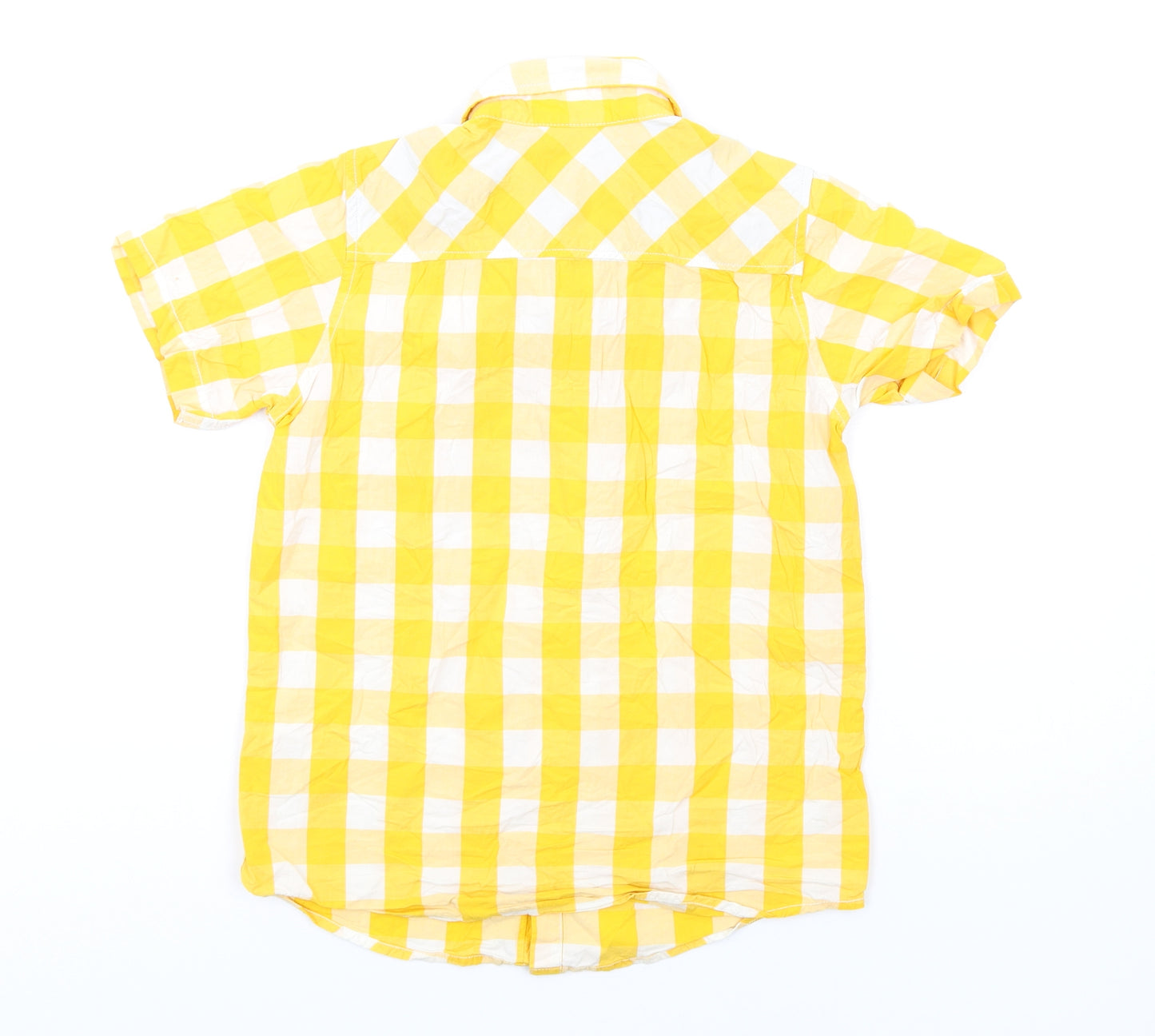 Polarn O. Pyret Boys Yellow Check Cotton Basic Button-Up Size 8-9 Years Collared Button