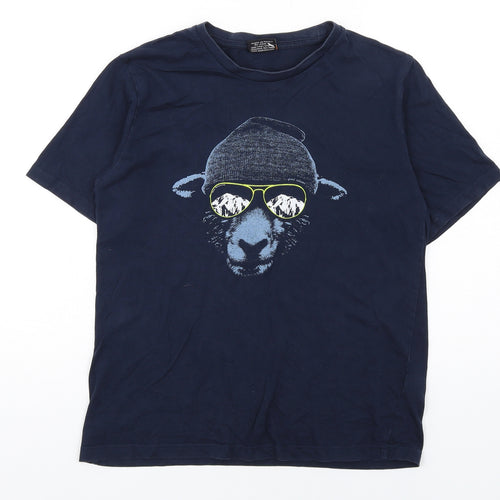 Global Culture Boys Blue Cotton Basic T-Shirt Size 12 Years Round Neck Pullover - Sheep