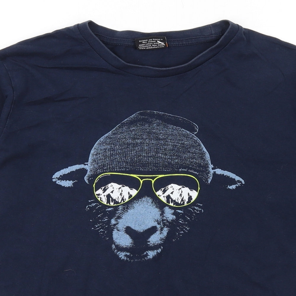 Global Culture Boys Blue Cotton Basic T-Shirt Size 12 Years Round Neck Pullover - Sheep