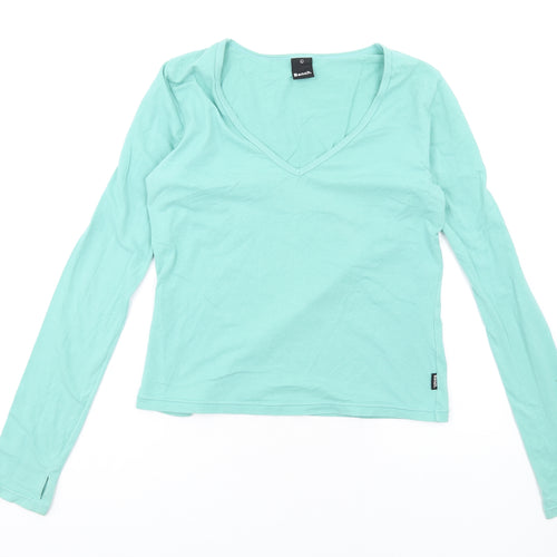 Bench Womens Green Cotton Basic T-Shirt Size L V-Neck