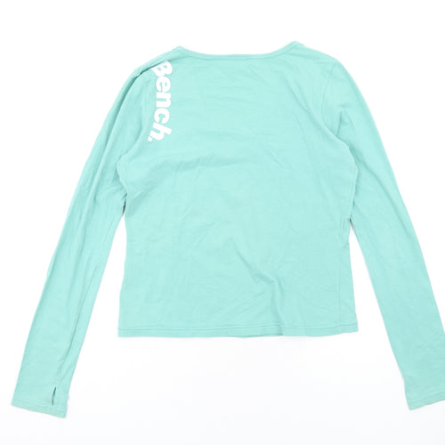 Bench Womens Green Cotton Basic T-Shirt Size L V-Neck