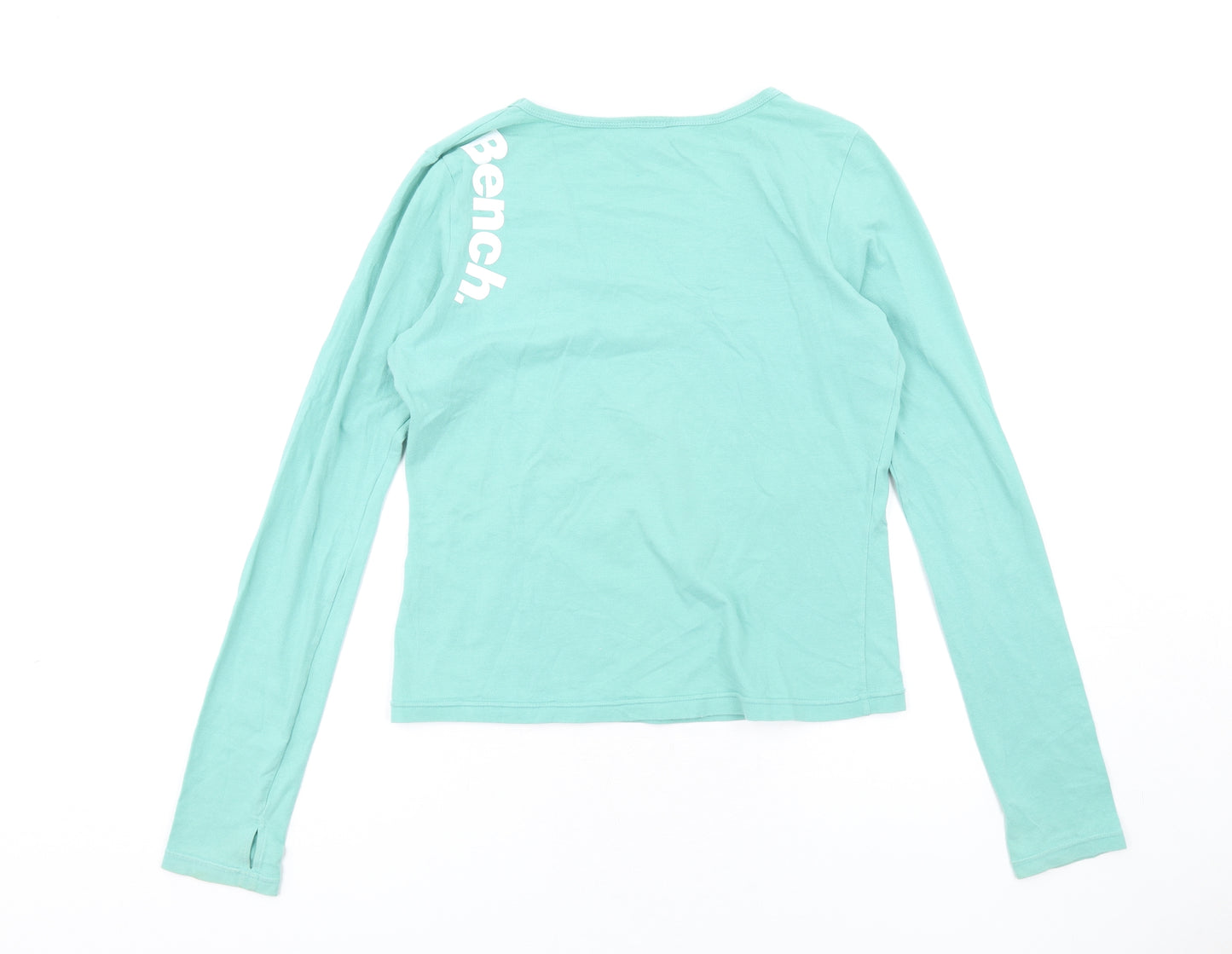 Bench Womens Green Cotton Basic T-Shirt Size L V-Neck