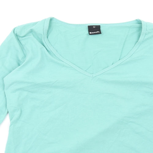 Bench Womens Green Cotton Basic T-Shirt Size L V-Neck