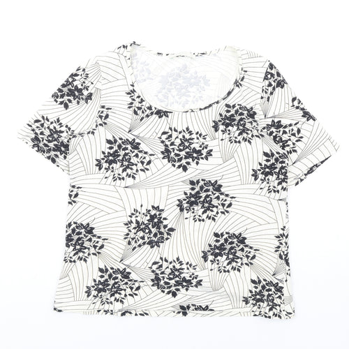 Marks and Spencer Womens Multicoloured Geometric Cotton Basic T-Shirt Size 14 Round Neck