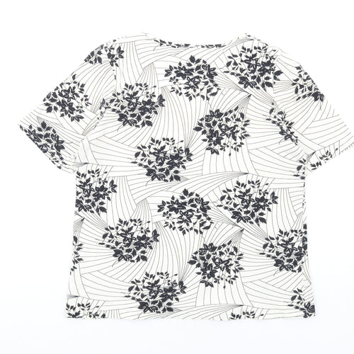 Marks and Spencer Womens Multicoloured Geometric Cotton Basic T-Shirt Size 14 Round Neck
