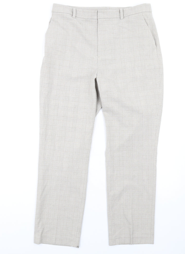 Uniqlo Womens Beige Plaid Polyester Dress Pants Trousers Size 30 in L30 in Regular Zip