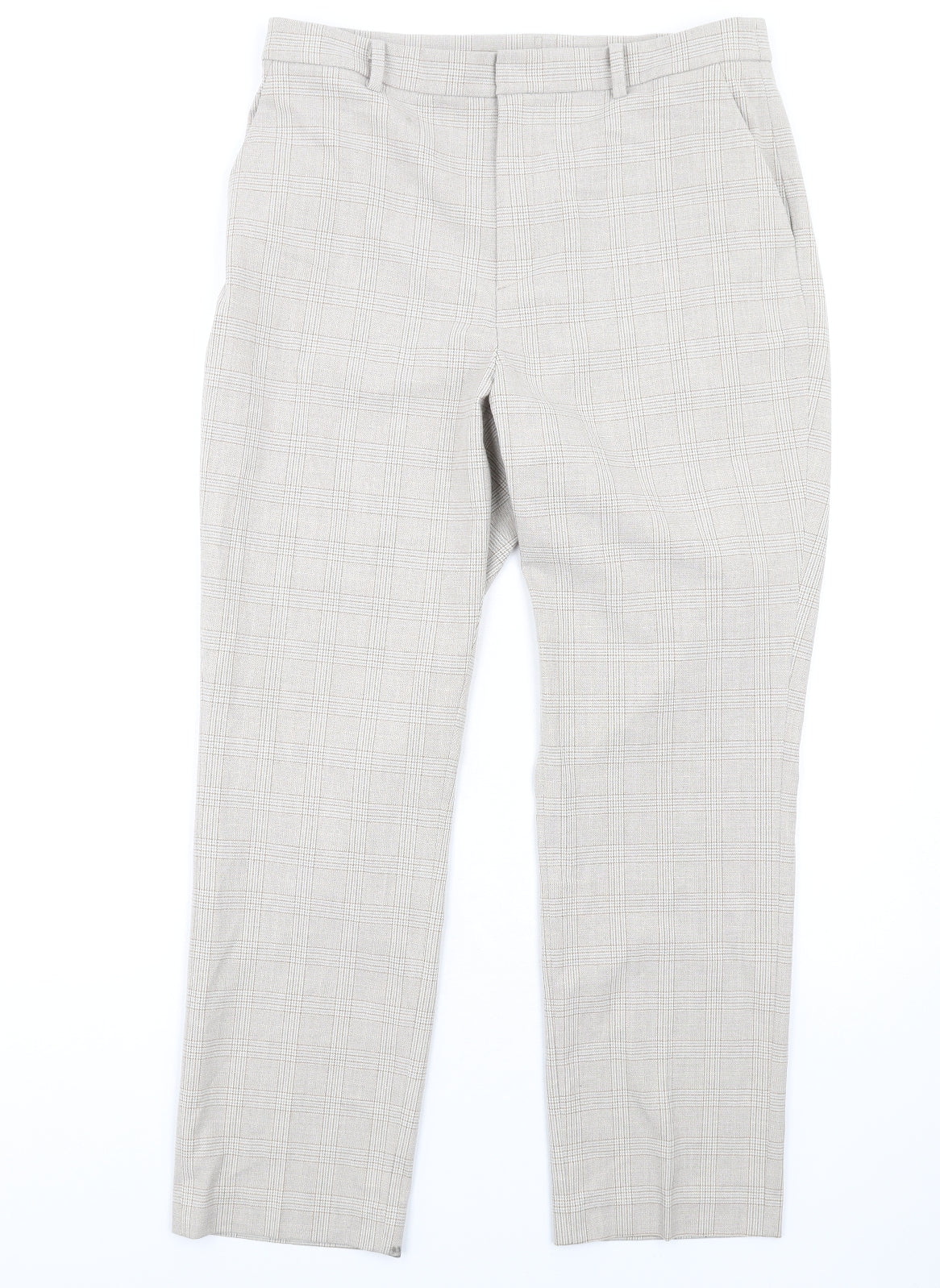 Uniqlo Womens Beige Plaid Polyester Dress Pants Trousers Size 30 in L30 in Regular Zip