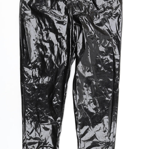 PRETTYLITTLETHING Womens Black Viscose Trousers Size 12 L33 in Regular Zip - Vinyl
