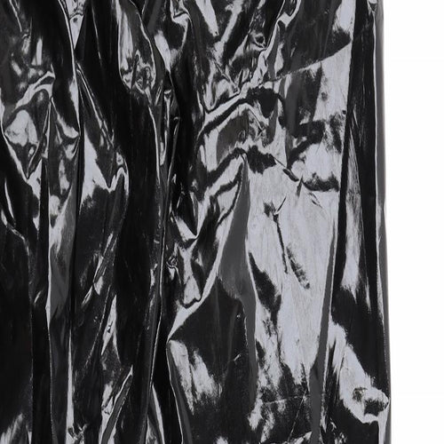 PRETTYLITTLETHING Womens Black Viscose Trousers Size 12 L33 in Regular Zip - Vinyl