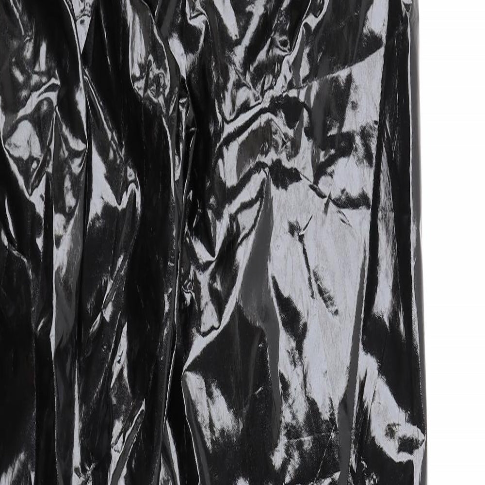 PRETTYLITTLETHING Womens Black Viscose Trousers Size 12 L33 in Regular Zip - Vinyl