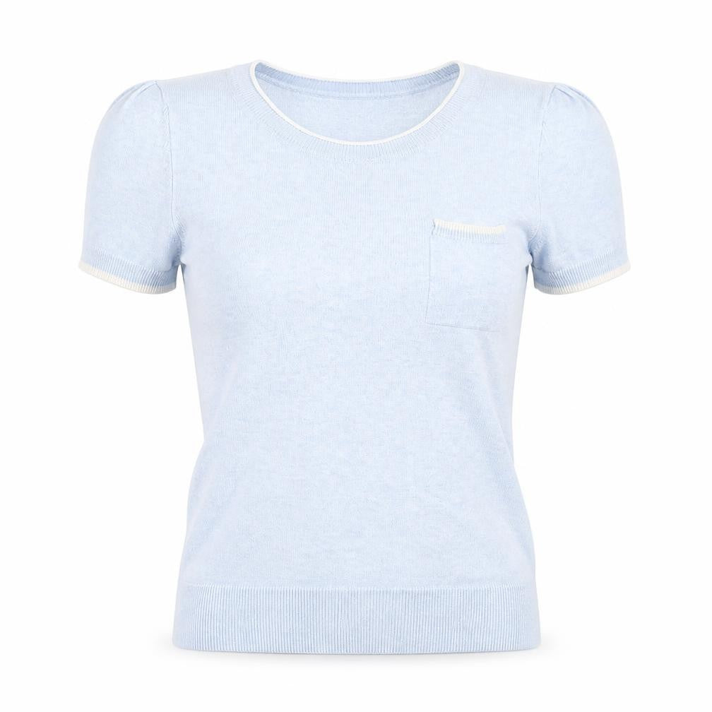 Front view of Red Herring women’s blue round neck viscose jumper, size UK 12