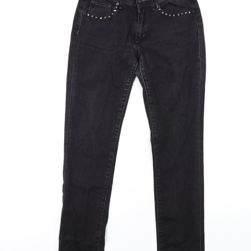 H&M Womens Black Cotton Skinny Jeans Size 30 in L32 in Regular Zip - Studded Pockets