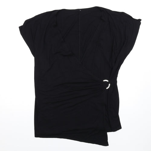 Amelie Gray Womens Black Viscose Basic T-Shirt Size XL V-Neck