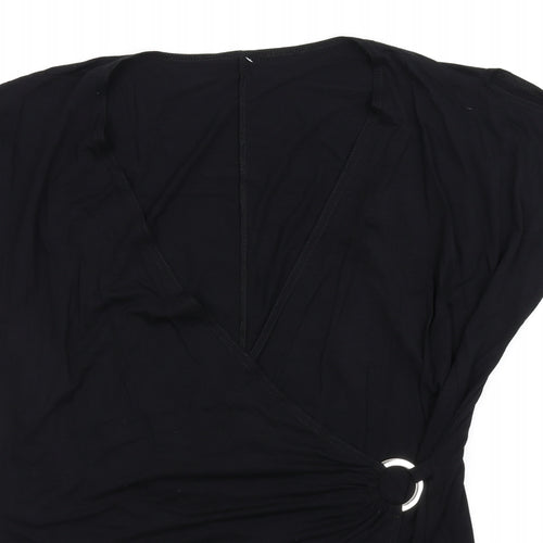 Amelie Gray Womens Black Viscose Basic T-Shirt Size XL V-Neck