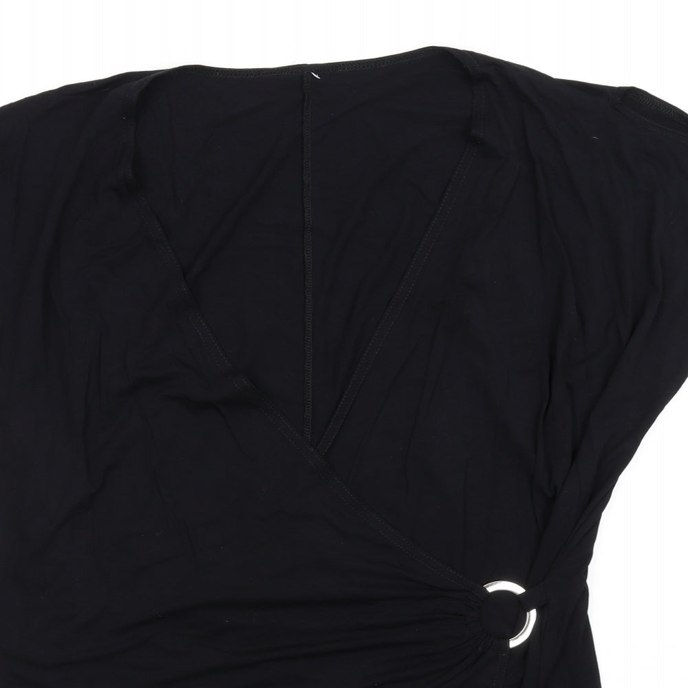 Amelie Gray Womens Black Viscose Basic T-Shirt Size XL V-Neck