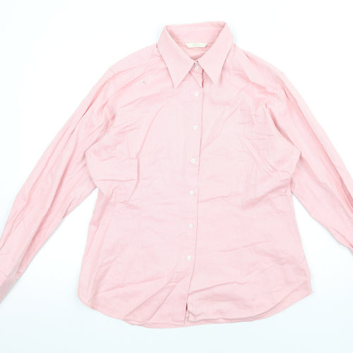 Marks and Spencer Womens Pink Herringbone Cotton Basic Button-Up Size 16 Collared
