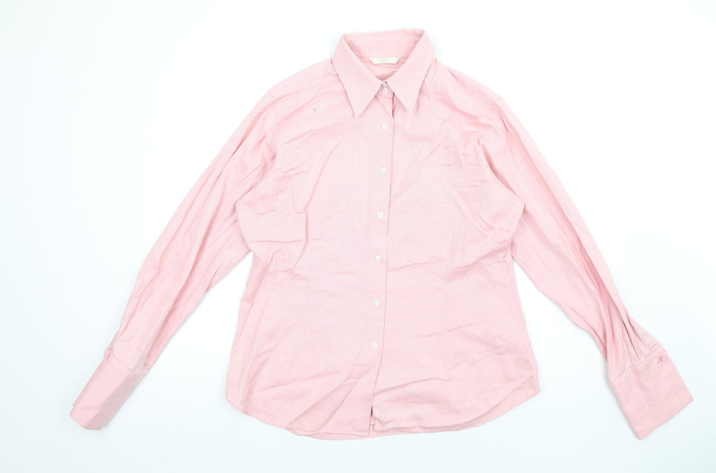 Marks and Spencer Womens Pink Herringbone Cotton Basic Button-Up Size 16 Collared