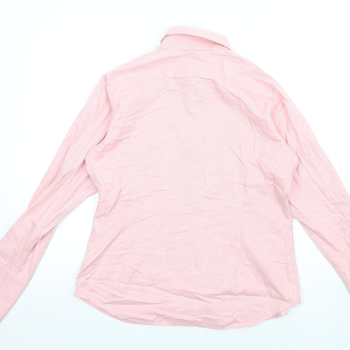 Marks and Spencer Womens Pink Herringbone Cotton Basic Button-Up Size 16 Collared