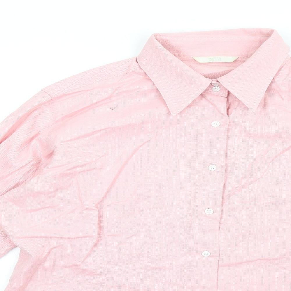 Marks and Spencer Womens Pink Herringbone Cotton Basic Button-Up Size 16 Collared
