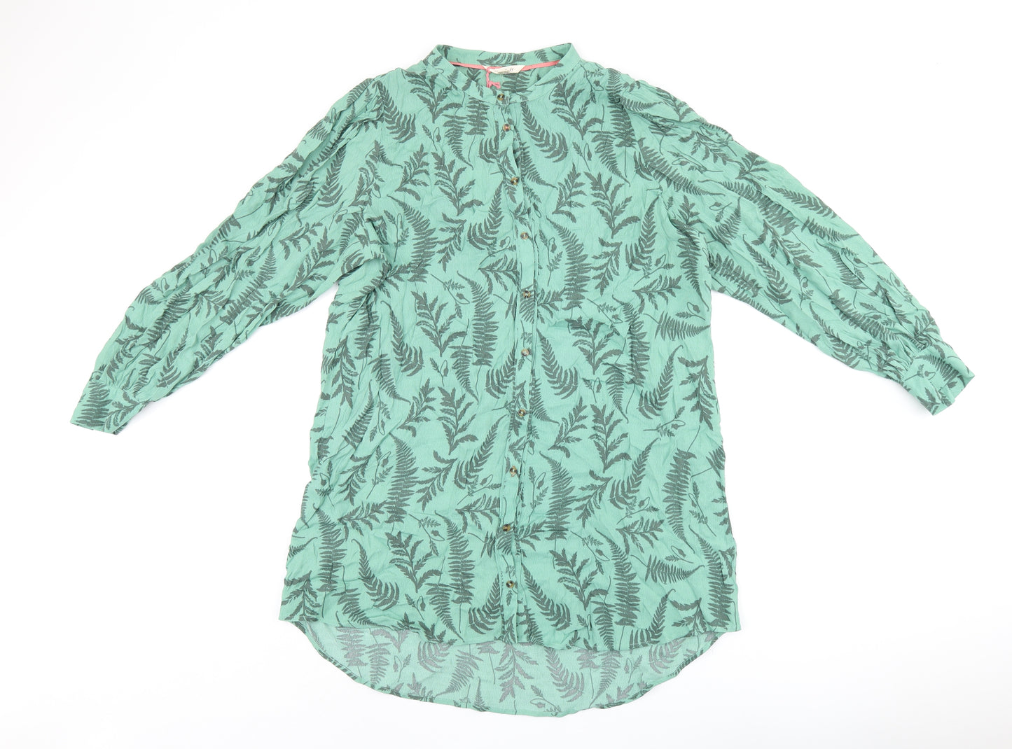 White Stuff Womens Green Geometric Viscose Basic Button-Up Size 18 Round Neck
