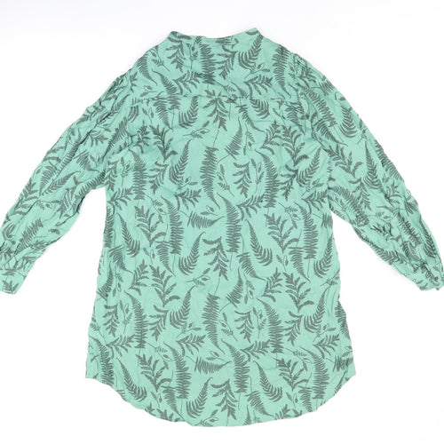White Stuff Womens Green Geometric Viscose Basic Button-Up Size 18 Round Neck