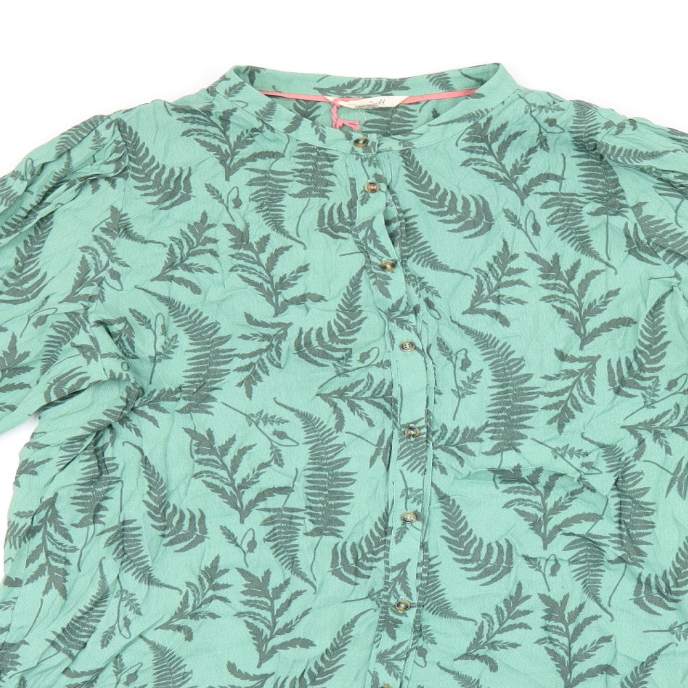 White Stuff Womens Green Geometric Viscose Basic Button-Up Size 18 Round Neck
