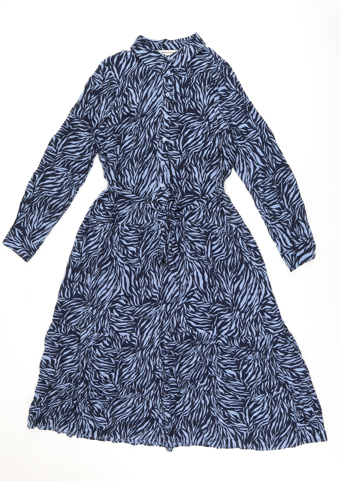 Whistles Womens Blue Geometric Cupro A-Line Size 12 Collared Button
