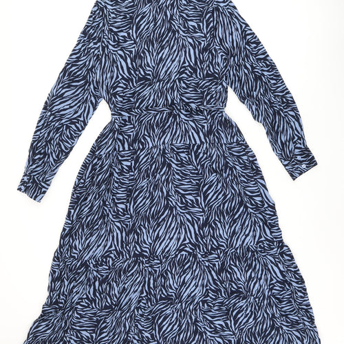 Whistles Womens Blue Geometric Cupro A-Line Size 12 Collared Button