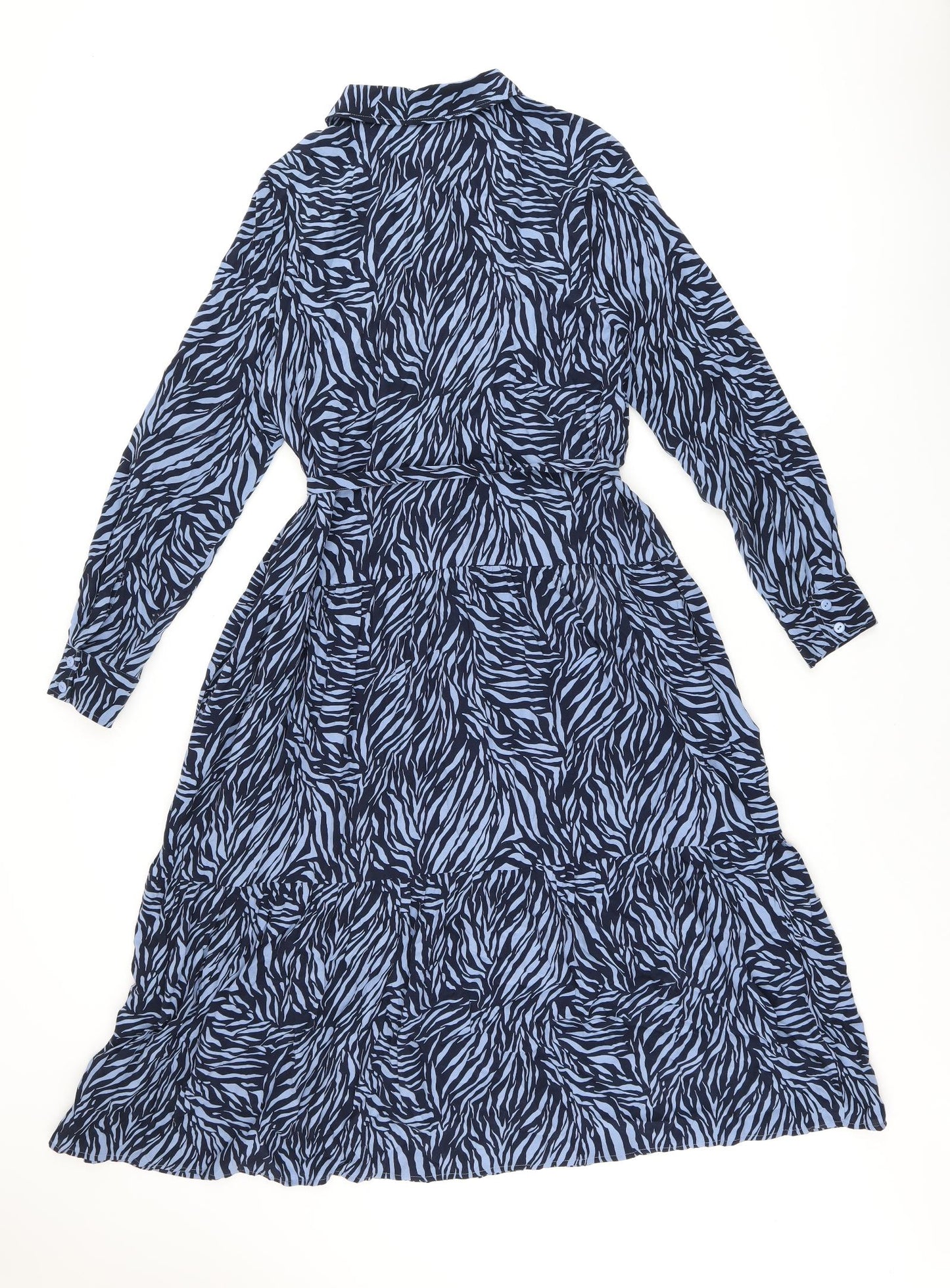 Whistles Womens Blue Geometric Cupro A-Line Size 12 Collared Button