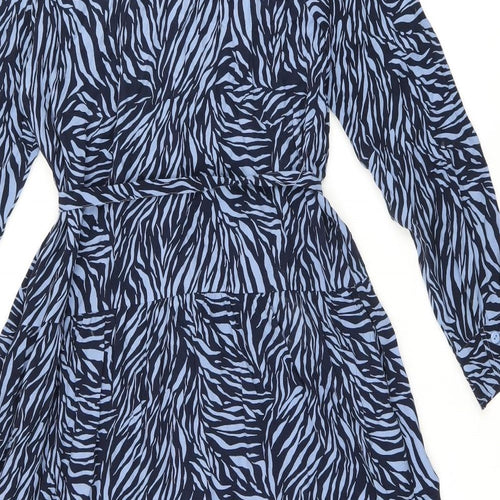 Whistles Womens Blue Geometric Cupro A-Line Size 12 Collared Button