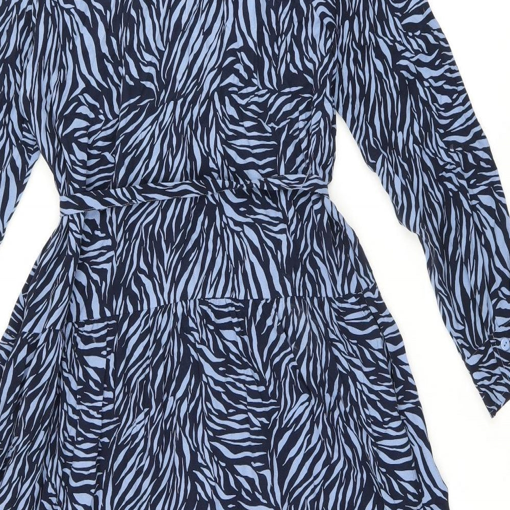 Whistles Womens Blue Geometric Cupro A-Line Size 12 Collared Button