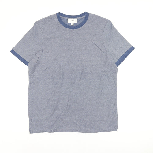 Marks and Spencer Mens Blue Cotton T-Shirt Size L Round Neck