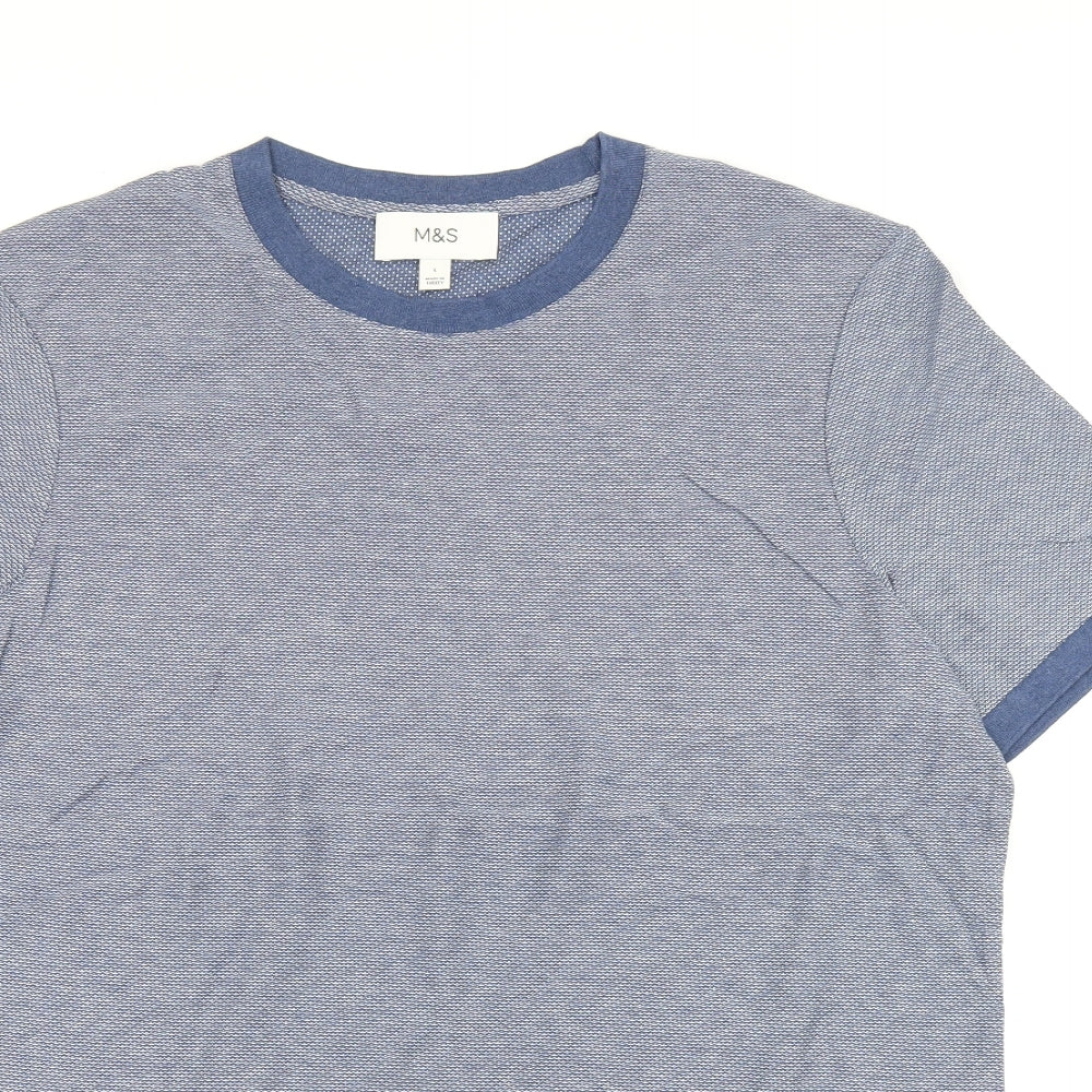 Marks and Spencer Mens Blue Cotton T-Shirt Size L Round Neck