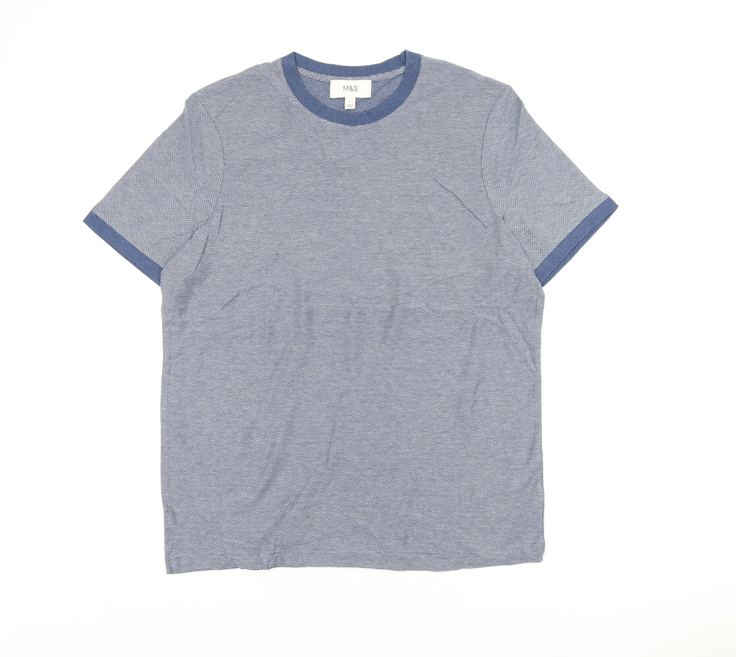 Marks and Spencer Mens Blue Cotton T-Shirt Size L Round Neck
