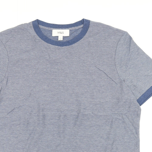 Marks and Spencer Mens Blue Cotton T-Shirt Size L Round Neck