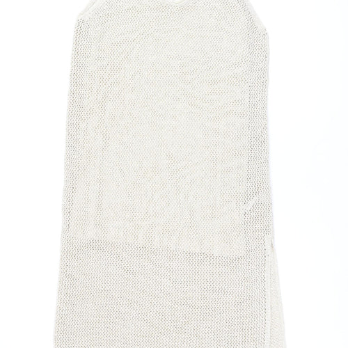 Marks and Spencer Womens Beige Cotton Shift Size M V-Neck Pullover - Split Hem