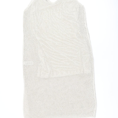 Marks and Spencer Womens Beige Cotton Shift Size M V-Neck Pullover - Split Hem