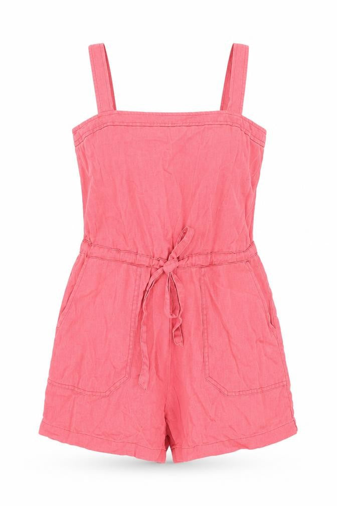 Front view of Gap women’s red linen playsuit one-piece, size UK 8, 4-inch leg zip