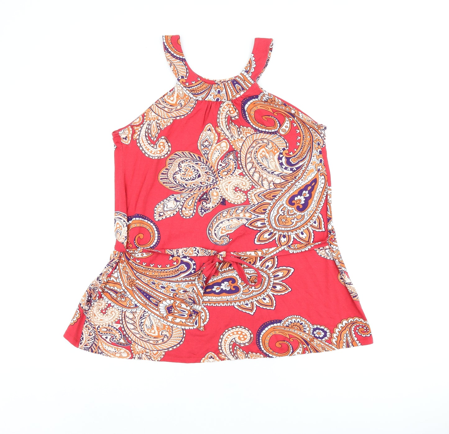 Principles Womens Red Paisley Viscose Basic Tank Size 14 Round Neck - Belted