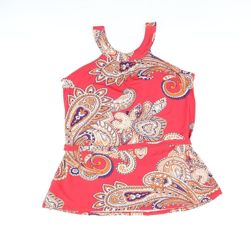 Principles Womens Red Paisley Viscose Basic Tank Size 14 Round Neck - Belted