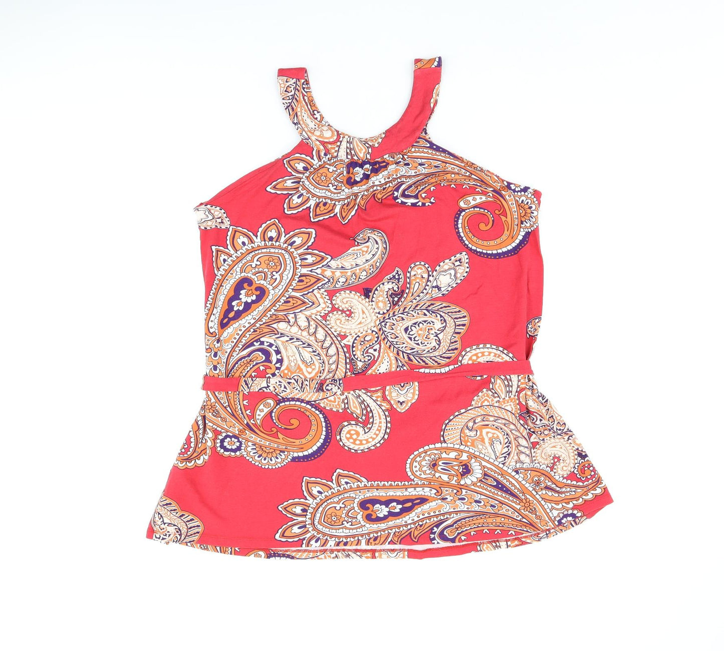 Principles Womens Red Paisley Viscose Basic Tank Size 14 Round Neck - Belted