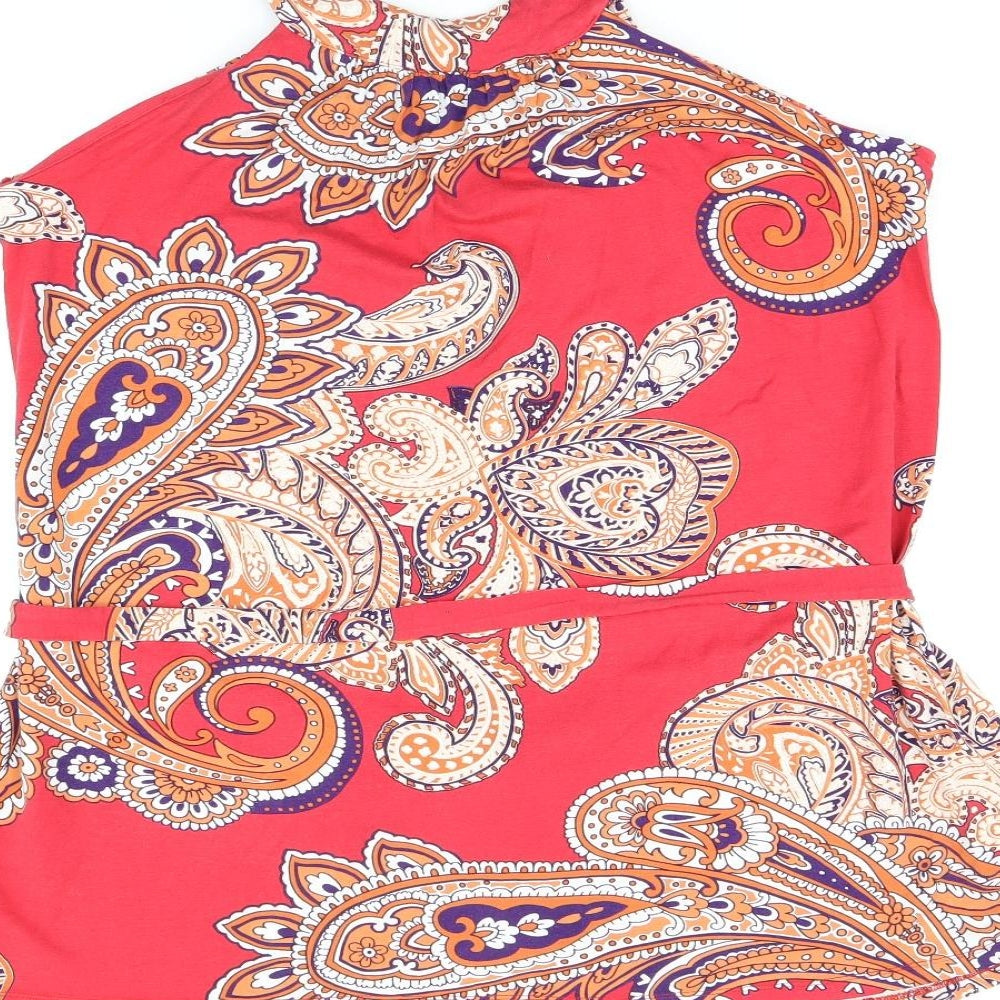 Principles Womens Red Paisley Viscose Basic Tank Size 14 Round Neck - Belted