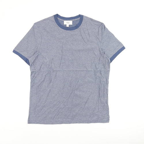 Marks and Spencer Mens Blue Cotton T-Shirt Size L Round Neck