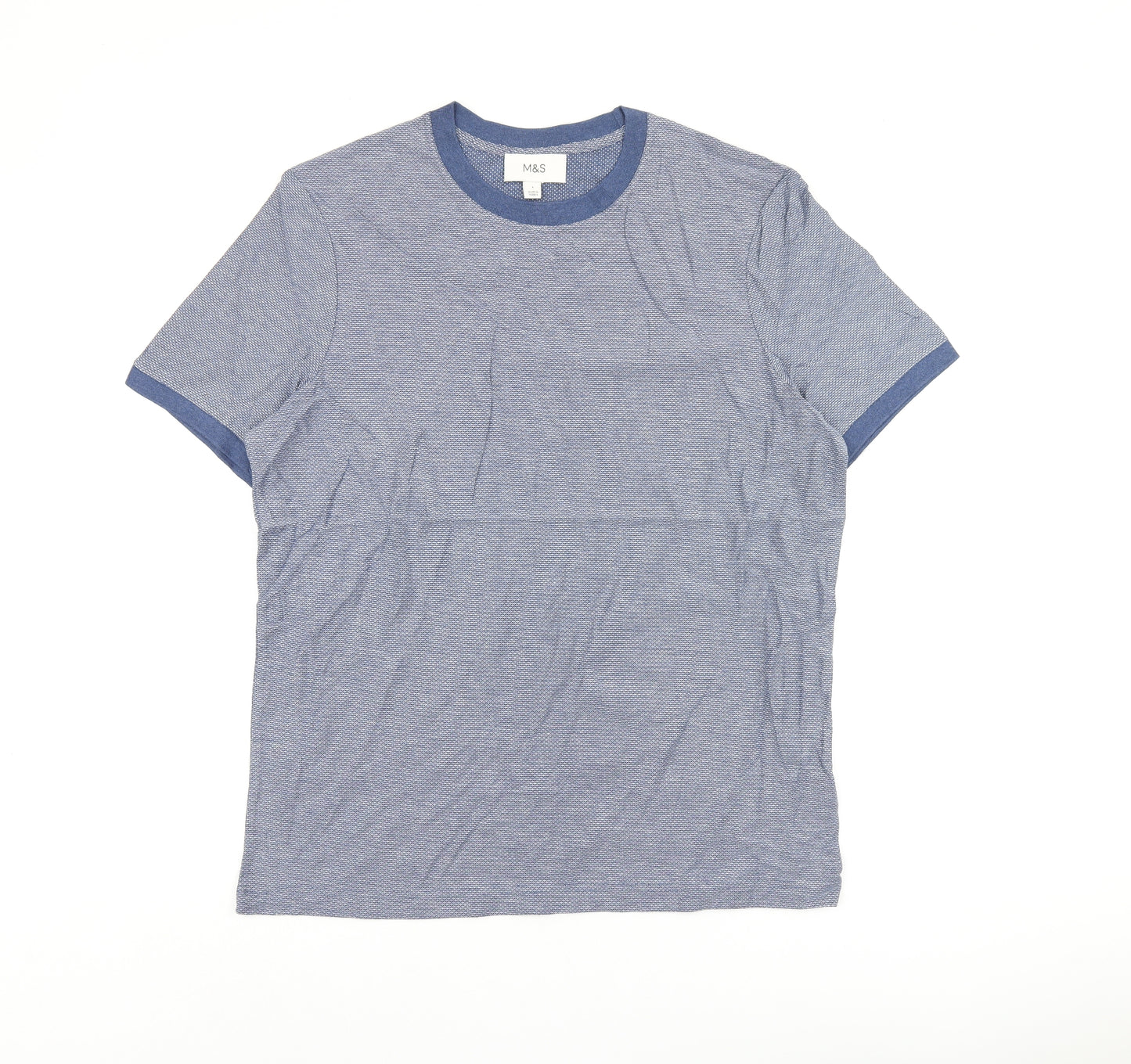 Marks and Spencer Mens Blue Cotton T-Shirt Size L Round Neck